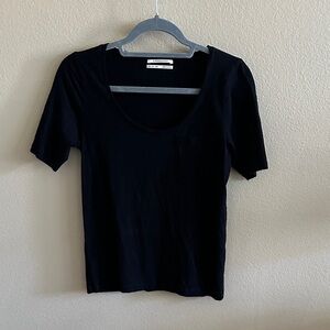 Anthropologie Black Scoop Neck Short Sleeve Tee